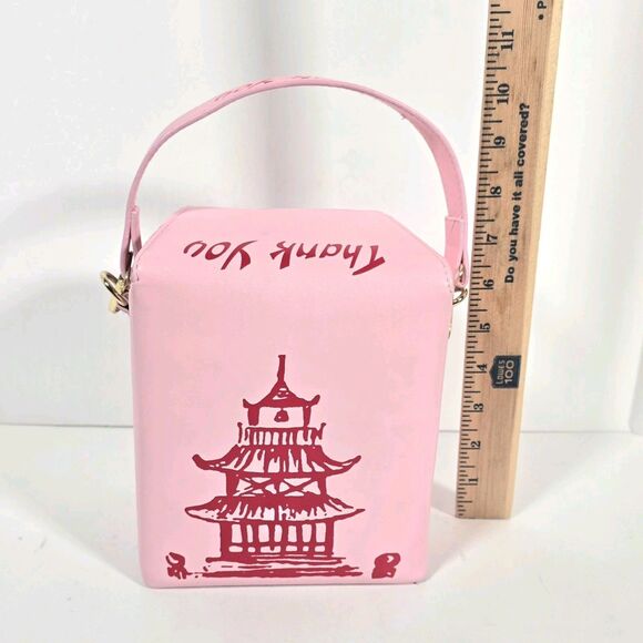 Chinese Take Out Purse Faux Leather Pink Crossbody Thank You Bag - Picture 10 of 12